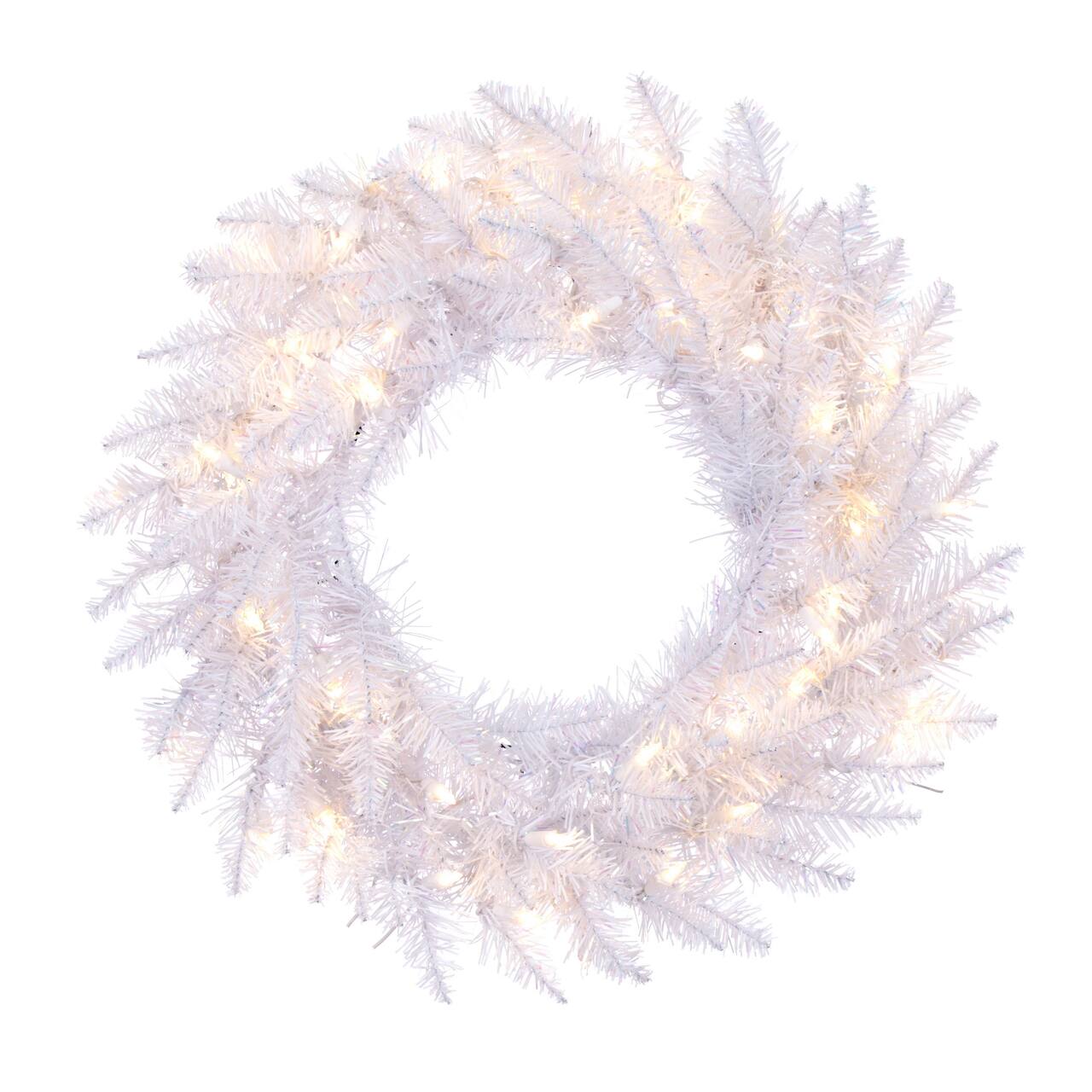 24" Pre-Lit Sparkle White Spruce Artificial Christmas Wreath, Warm White LED Lights